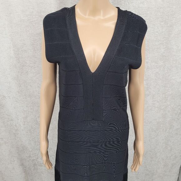 Venus Bandage Black Fringe Sleeveless Dress Gatsby Meets Moden Cocktail - Picture 5 of 16